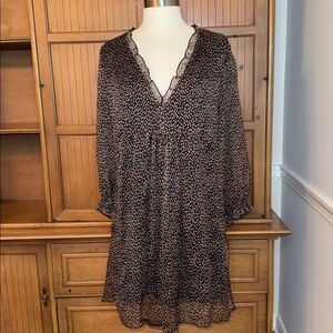 Zara Mini Dress Ruffled V Neck, size Large